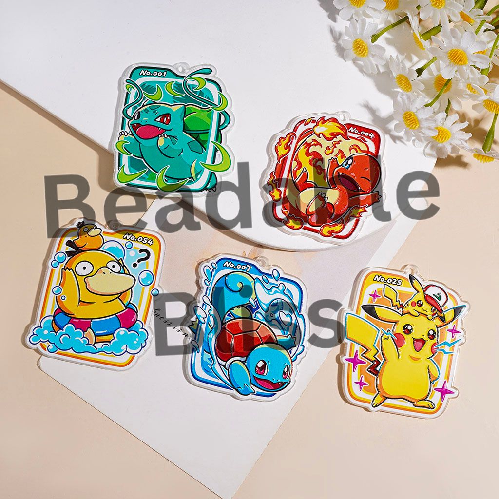 Acrylic Pendants Small Monster Character Series Yellow Sprite Turtle Duck Dinosaur Frog, Random Mix