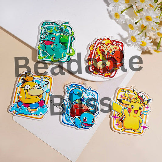Acrylic Pendants Small Monster Character Series Yellow Sprite Turtle Duck Dinosaur Frog, Random Mix