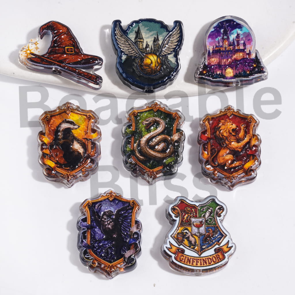 Semi-Clear Acrylic Beads Castle Academy Totem Witch Hat, Fantasy Wizard Theme, Random Mix