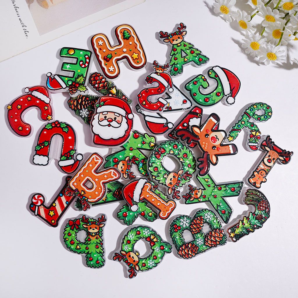 Acrylic Beads with Christmas Theme Alphabet All Letters, Random Mix