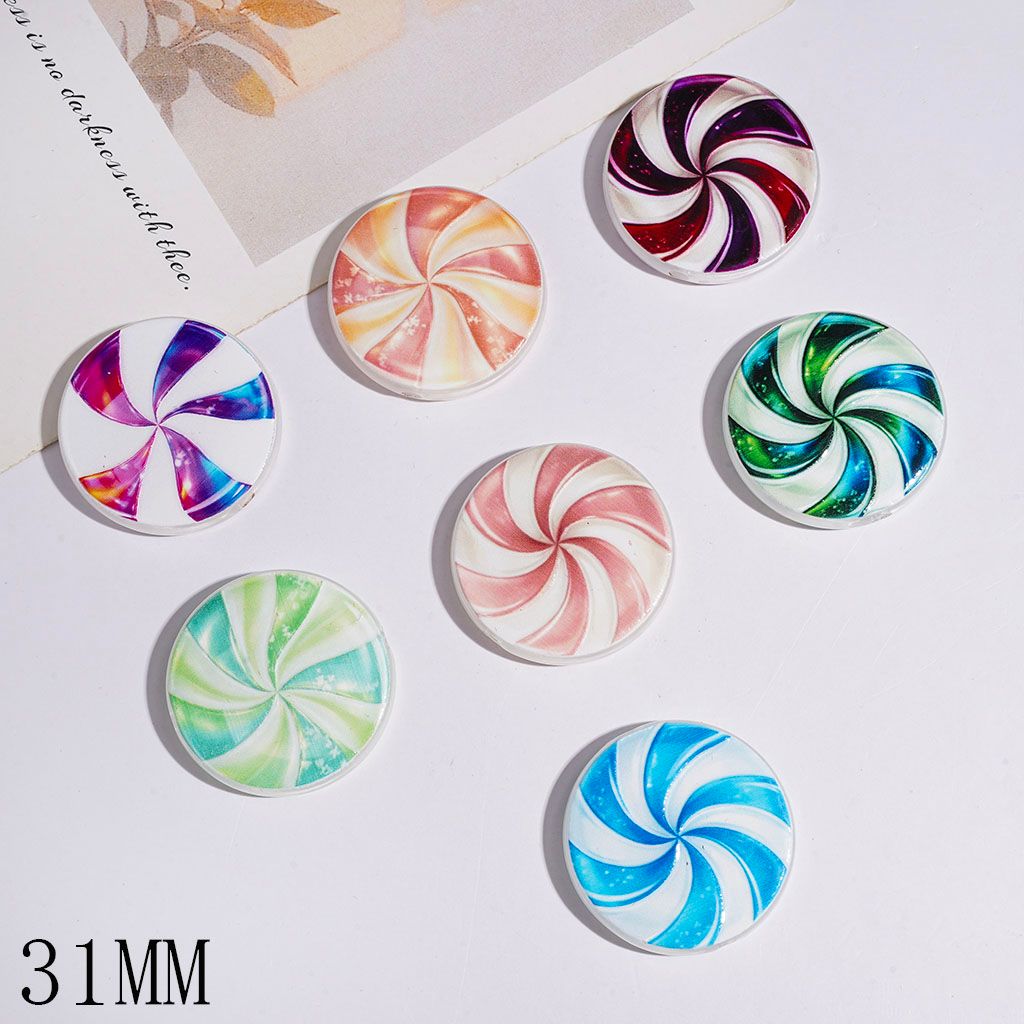 Colorful Candy with Spiral Texture Acrylic Beads, Flat Round Shape, 31MM Multi-Color Random Mix