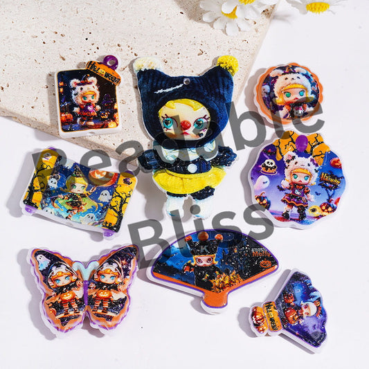 Acrylic Beads and Pendants Cool Baby Girl Doll Character Halloween Theme, Random Mix