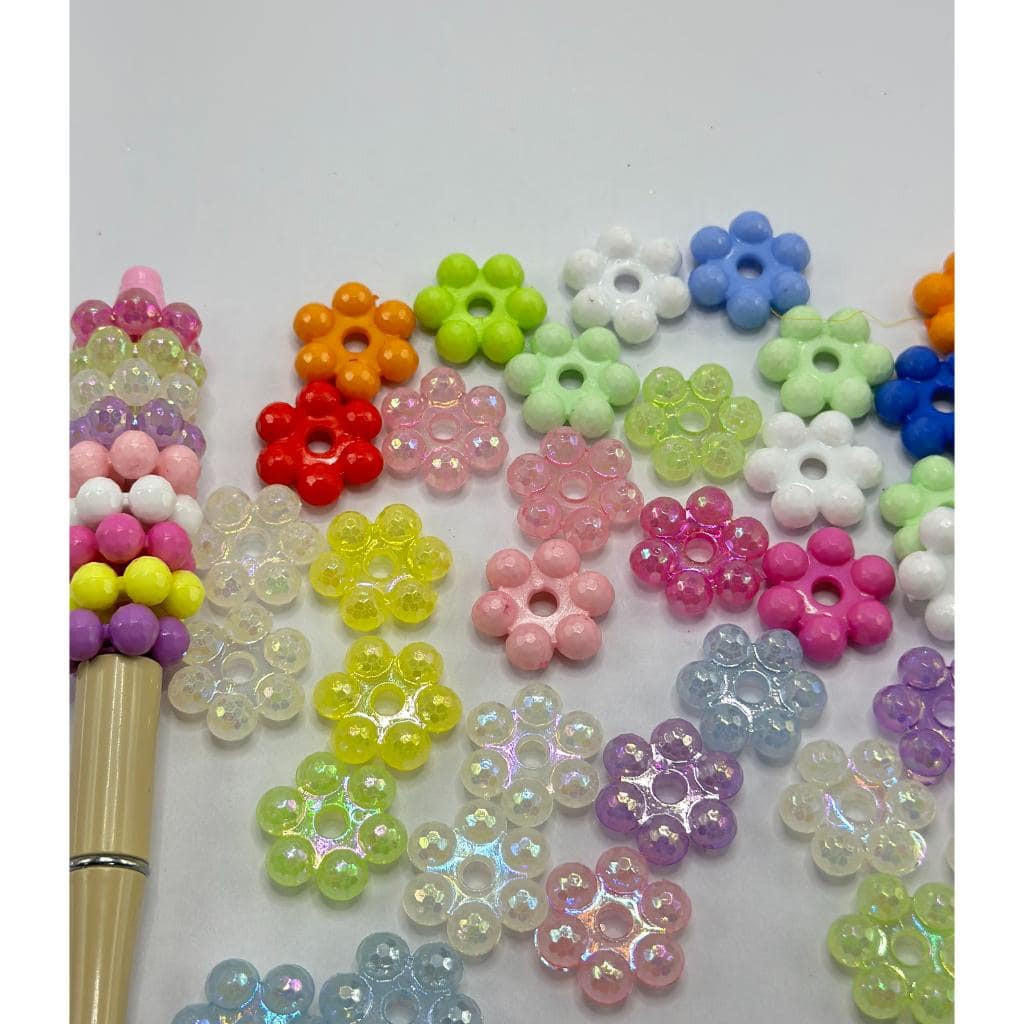 Colorful bead flowers on a white background


