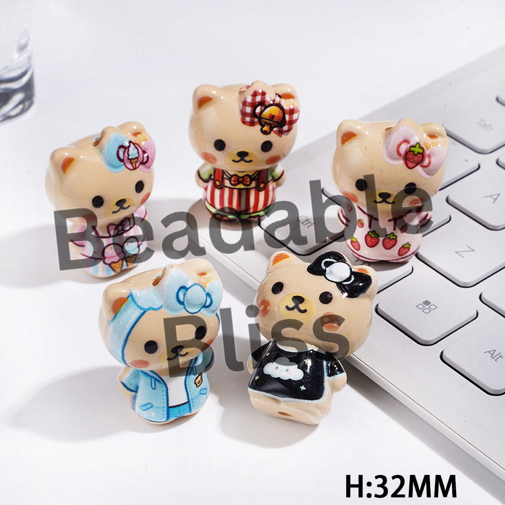 Acrylic Beads Cute Bear in Diverse Style, Height 32MM Random Mix