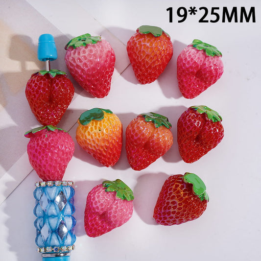 Acrylic Beads UV Coating Delicious Fruit Strawberry Series, 19*25MM, Random Mix