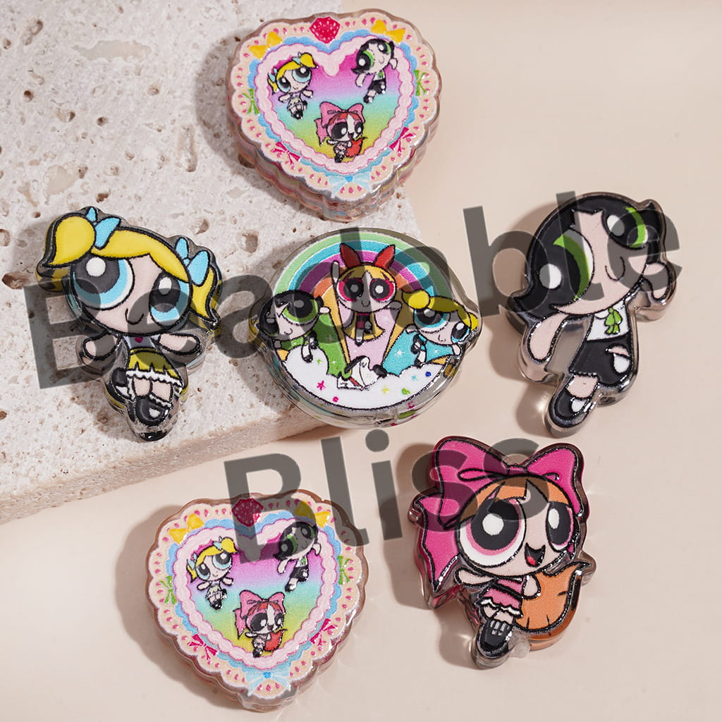 Acrylic Beads Brave Girl Police Character Series, Semi-Clear, Random Mix