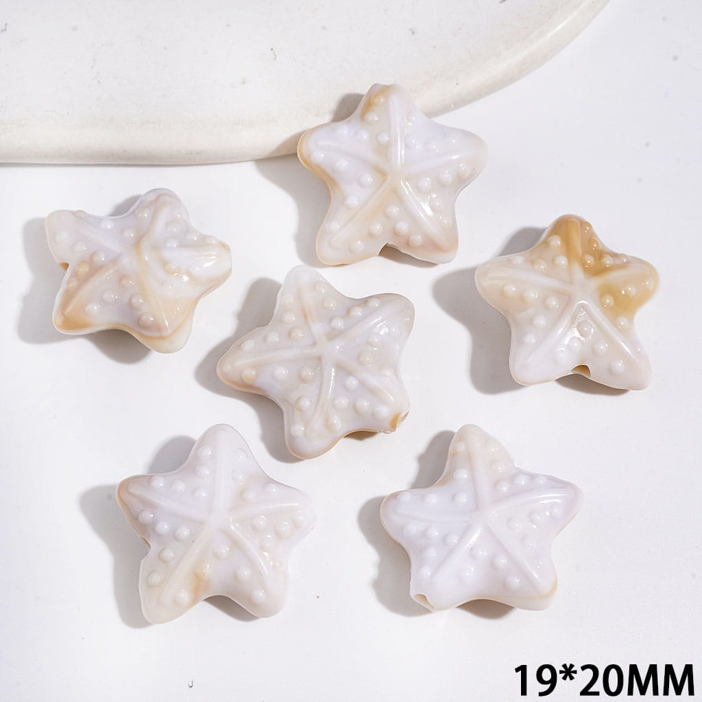 Acrylic Beads Starfish in Light Khaki White Gradient, 19*20 Random Mix