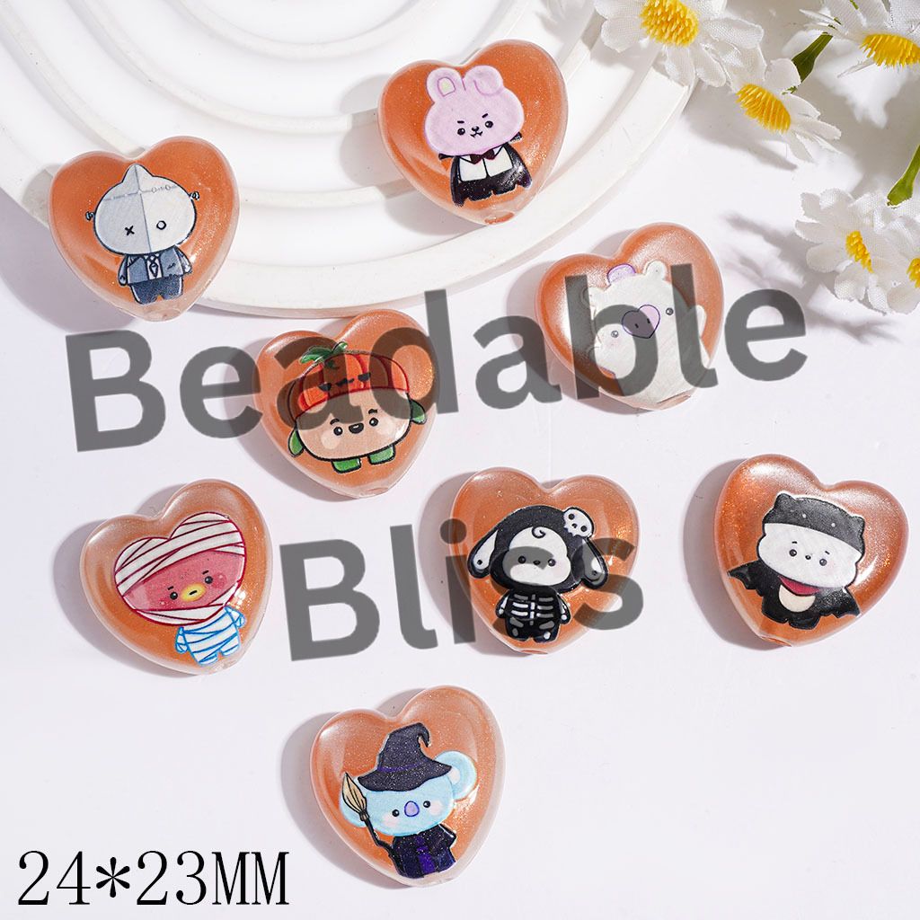 Acrylic Beads Korea Boy Group Image Series with Glitter, Halloween Theme, 24*23MM Random Mix