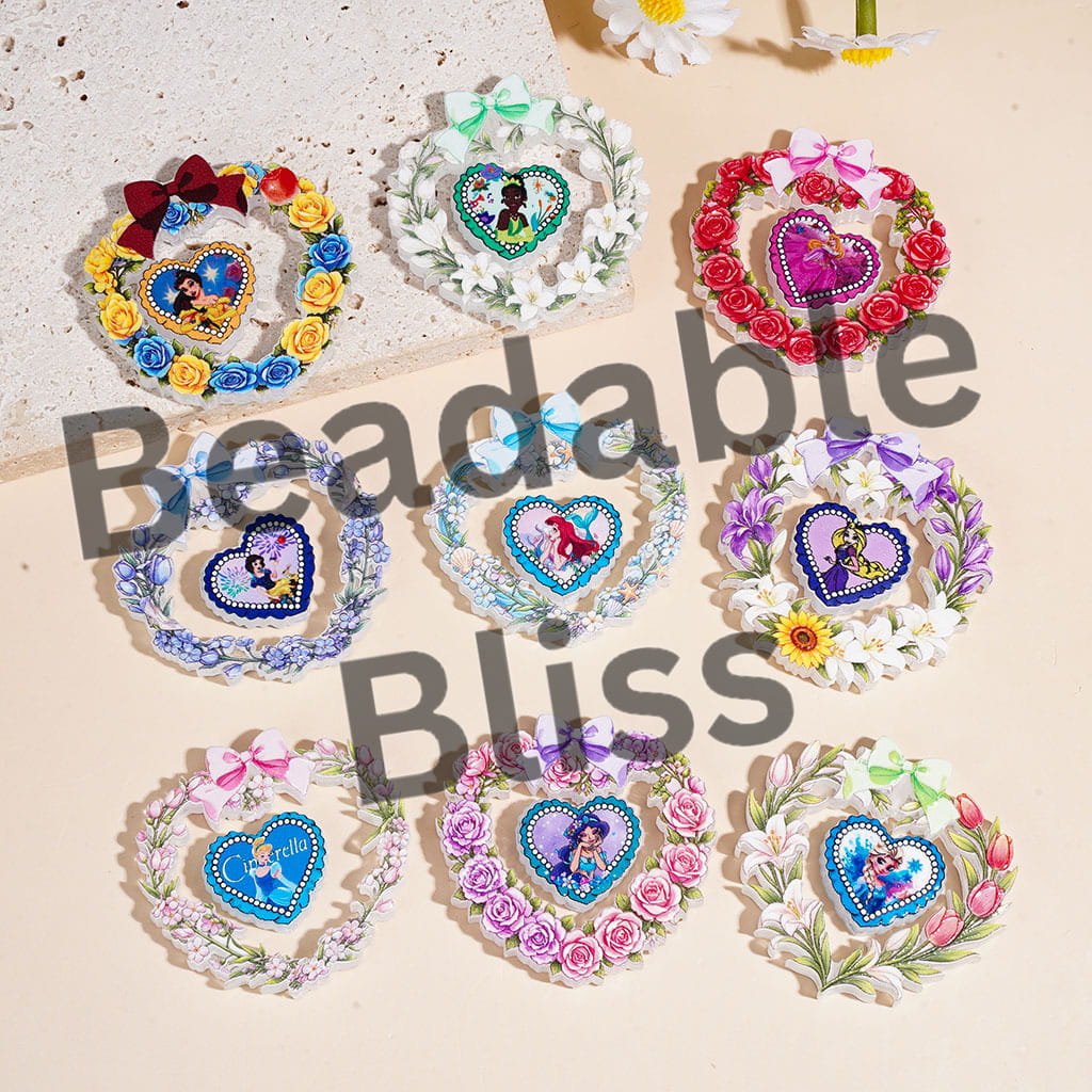 Classic Animation Pretty Princess Character Series Acrylic Beads Hollowed Heart Frame and Decoration, Random Mix