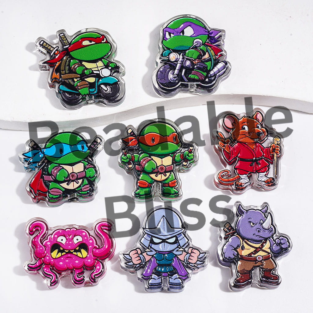 Green Tortoise Character with Eye Mask & Knee Pads Acrylic Beads, Random Mix