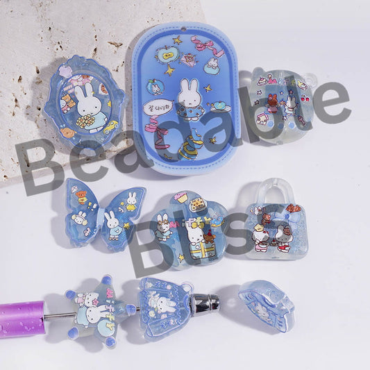 Acrylic Beads Pendants with Classic White Bunny and Cute Cat Character, Random Mix