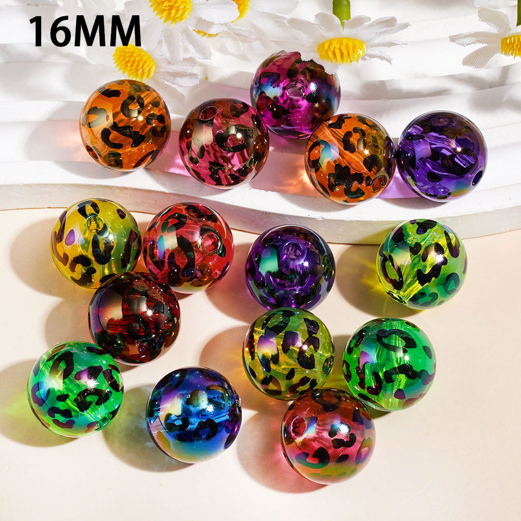 Leopard Print Acrylic Beads for Bracelets , 16MM Random Mix