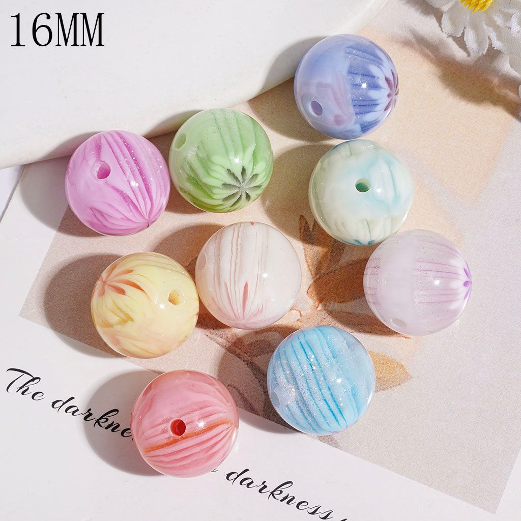 Acrylic Beads for Bracelets with Inlaid Stripe Texture Snowflake and Glitter, 16MM Multi-Color Random Mix