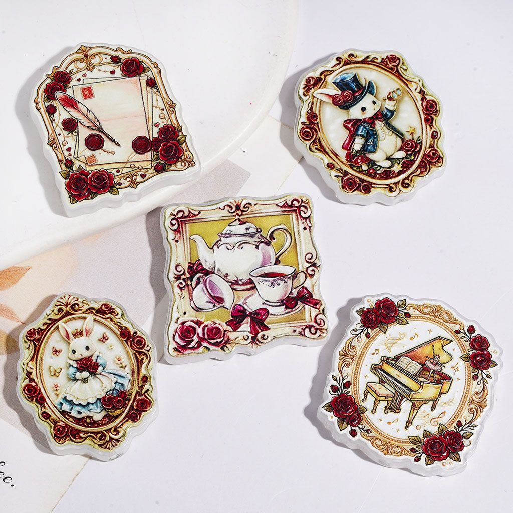 Rose-Patterned Picture and Mirror Frame Acrylic Beads, Envelope Tea Set Piano Bunny, Random Mix