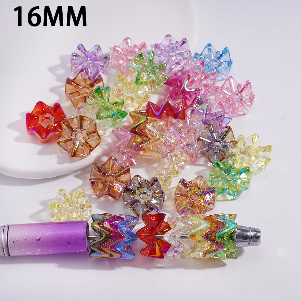 Acrylic Beads UV Coating Wavy Shaped Lotus Leaf in Jenga Role, 16MM, Clear, Random Mix