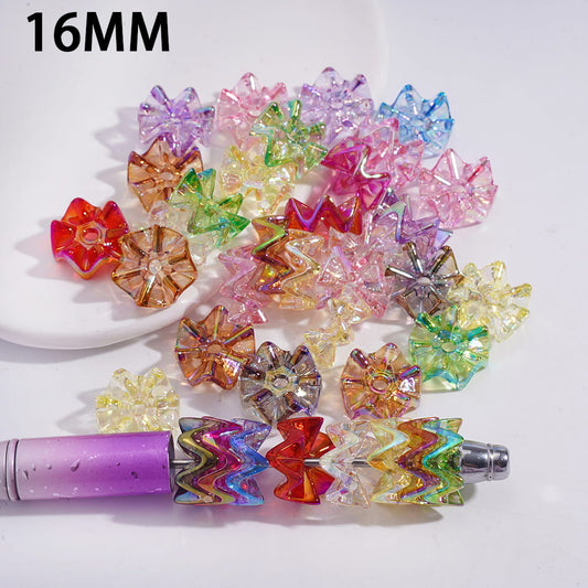 Acrylic Beads UV Coating Wavy Shaped Lotus Leaf in Jenga Role, 16MM, Clear, Random Mix