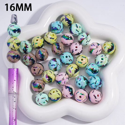 UV Coating Solid Color Halloween Bat Round Acrylic Beads,16MM, Random Mix