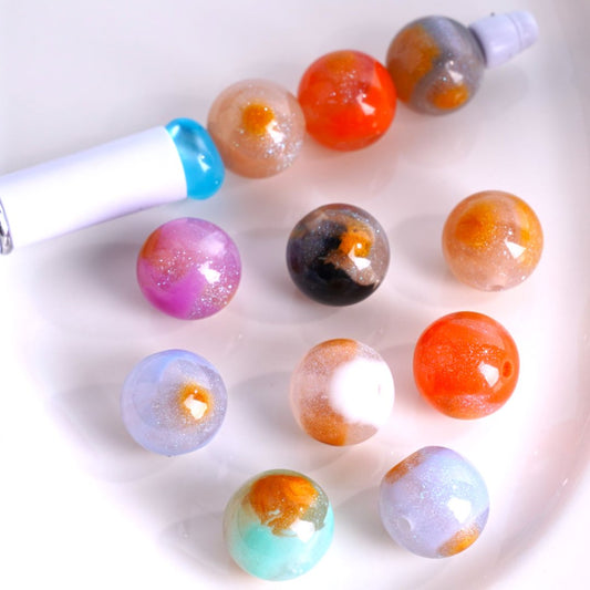 Colorful Glittery Nebula Round Acrylic Beads, 16MM, Please Read the Description