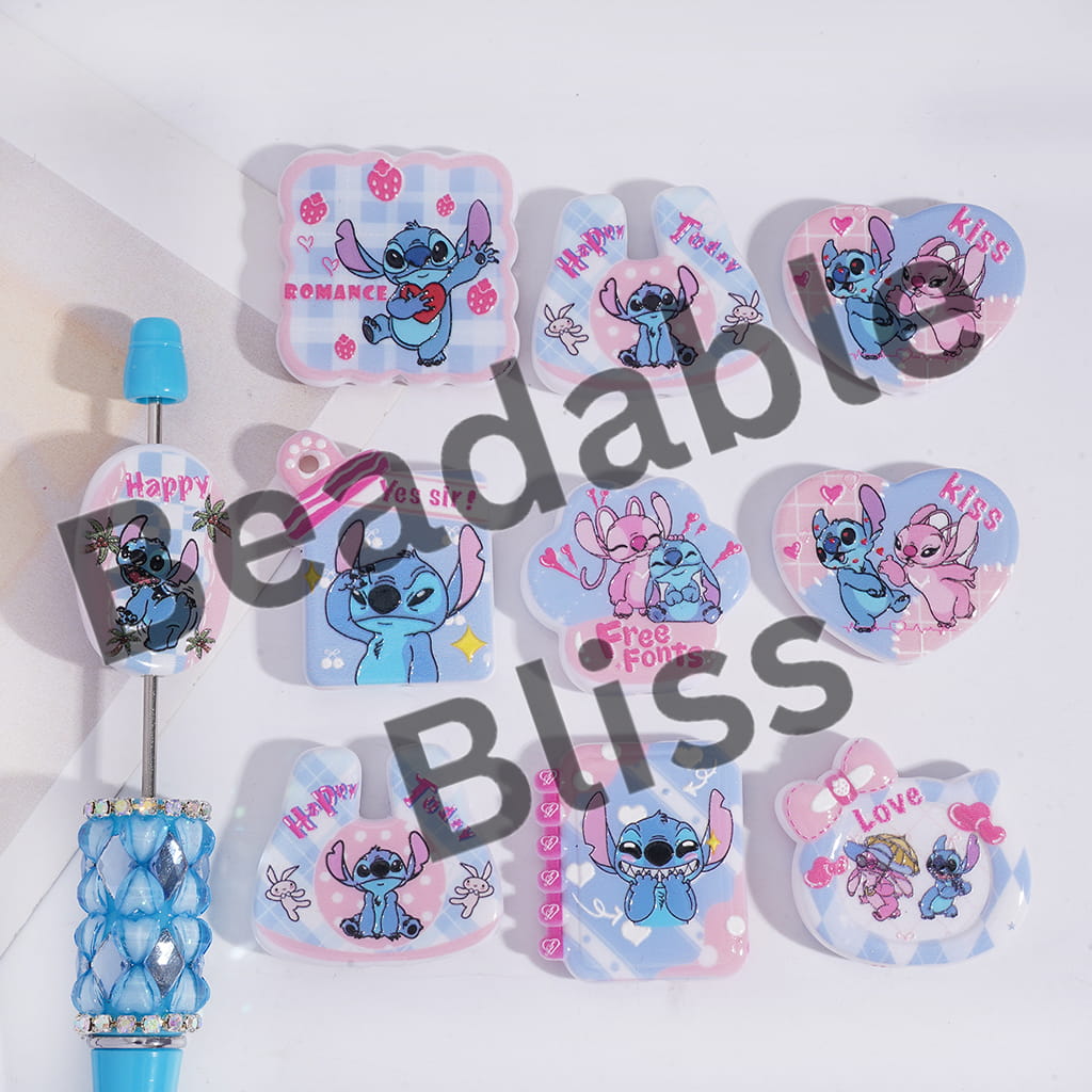 Acrylic Beads Pendant with Pink Blue Monster Series Prints, Pink Blue Series, Random Mix