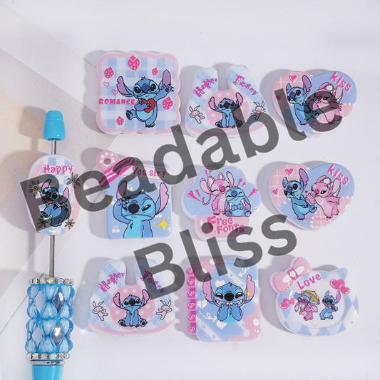 Acrylic Beads Pendant with Pink Blue Monster Series Prints, Pink Blue Series, Random Mix