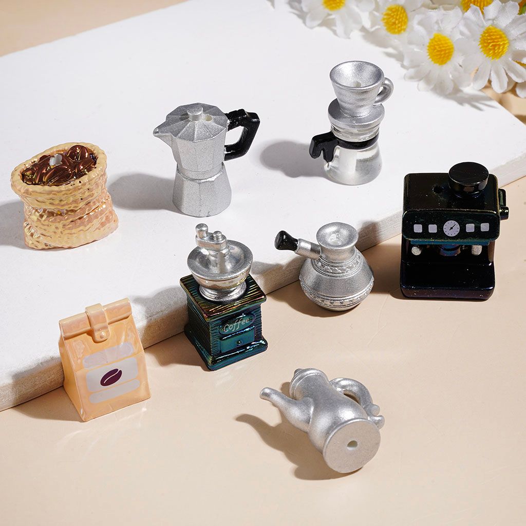 Moka Pots Pour-Over Kettles Coffee Makers Grinders Coffee Burlap Bag UV-Coated Acrylic Beads, Random Mix