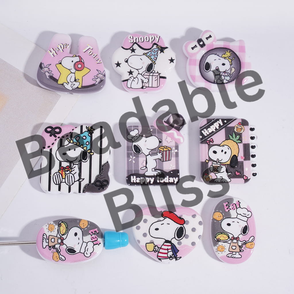 Acrylic Beads Pendant with Beagle Dog Series Prints, Random Mix