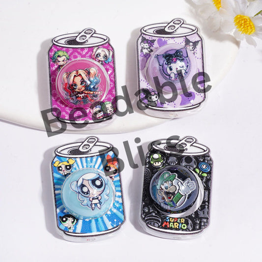 Cartoon Characters Series Acrylic Beads, Soda Drinking Can Frame & Round Beads, Random Mix (The Round Beads is 16MM)
