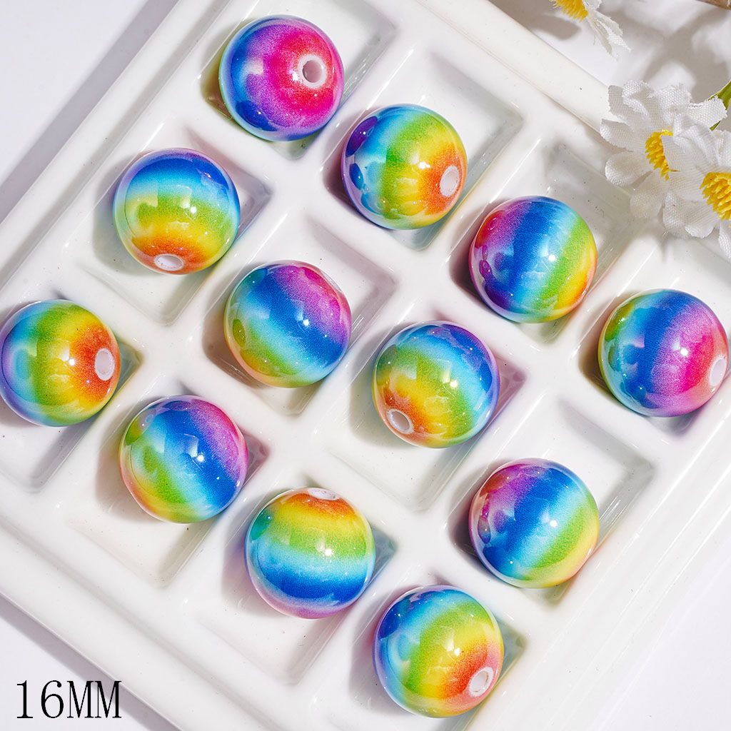 UV-Coated Acrylic Beads for Bracelets with Rainbow, 16MM