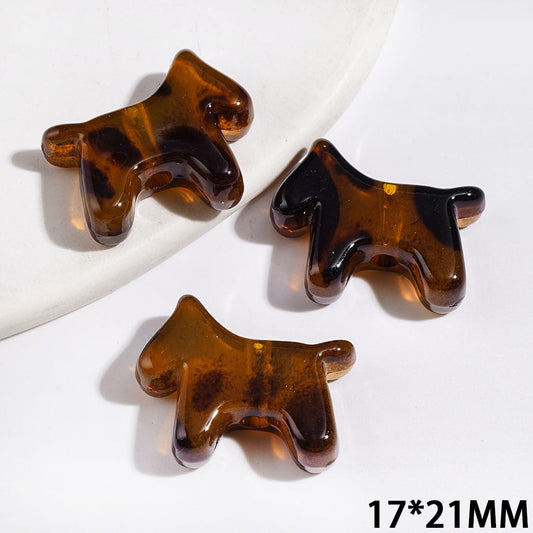 Acrylic Beads Brown Horse with Dark Brown Spots, 17*21MM