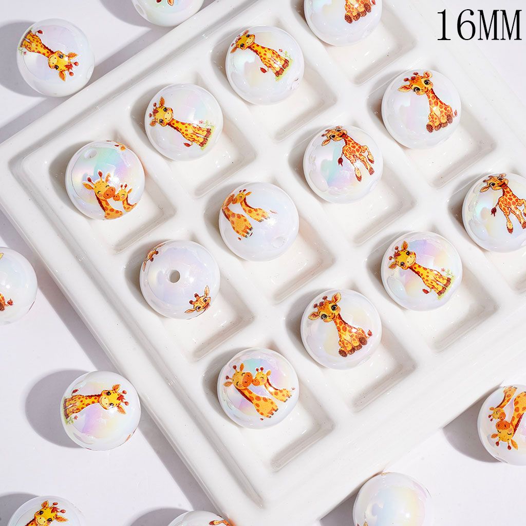 UV-Coated Acrylic Beads for Bracelets with Cute Giraffe Series, 16MM, Random Mix