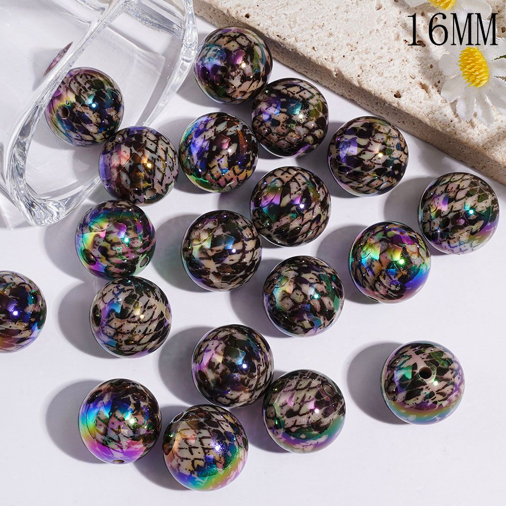UV-Coated Acrylic Beads for Bracelets with Snake Scale Print, 16MM