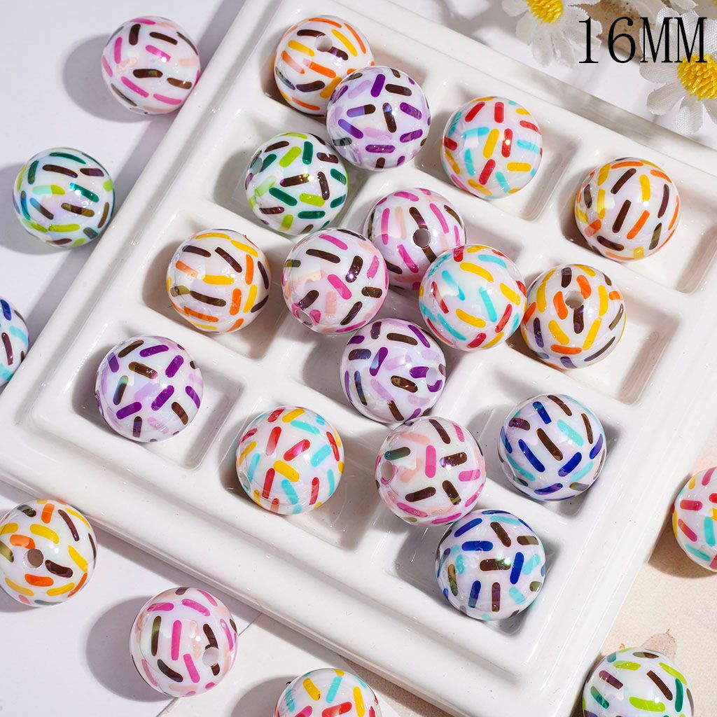 UV-Coated Acrylic Beads for Bracelets with Candy Stripe Print, 16MM Multi-Color Random Mix