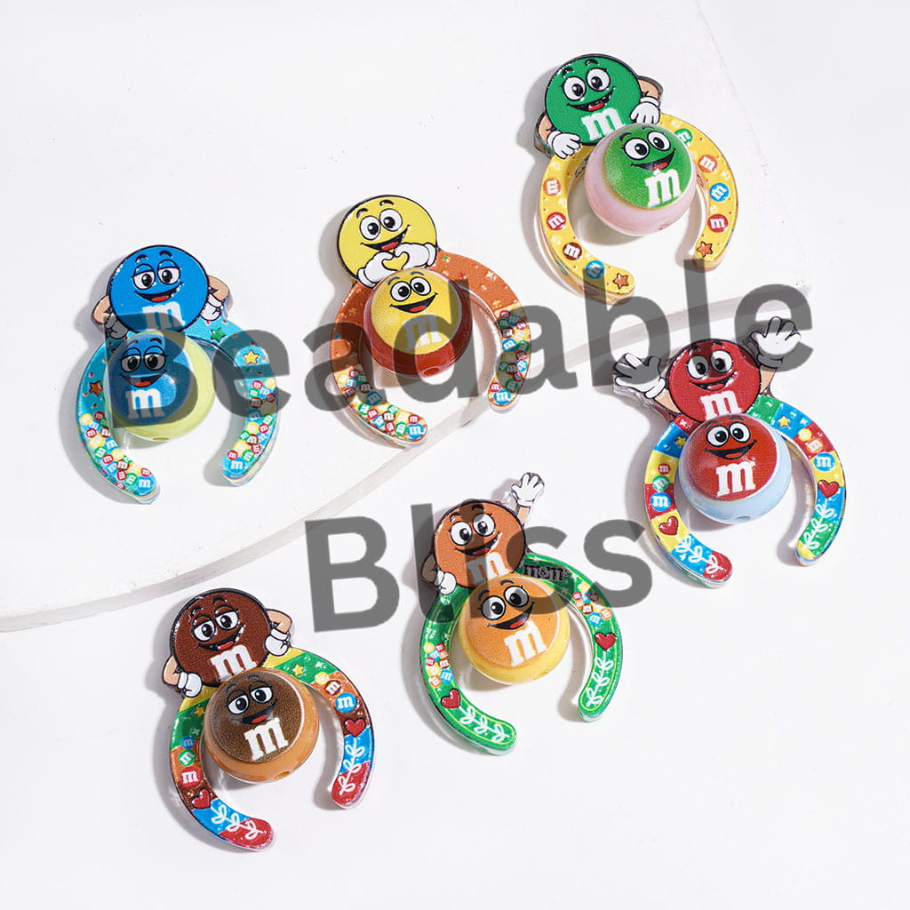Acrylic Beads Hairband and Round Beads, Various Candy Chip Printed Style, Random Mix (1 Set=2 Pieces)