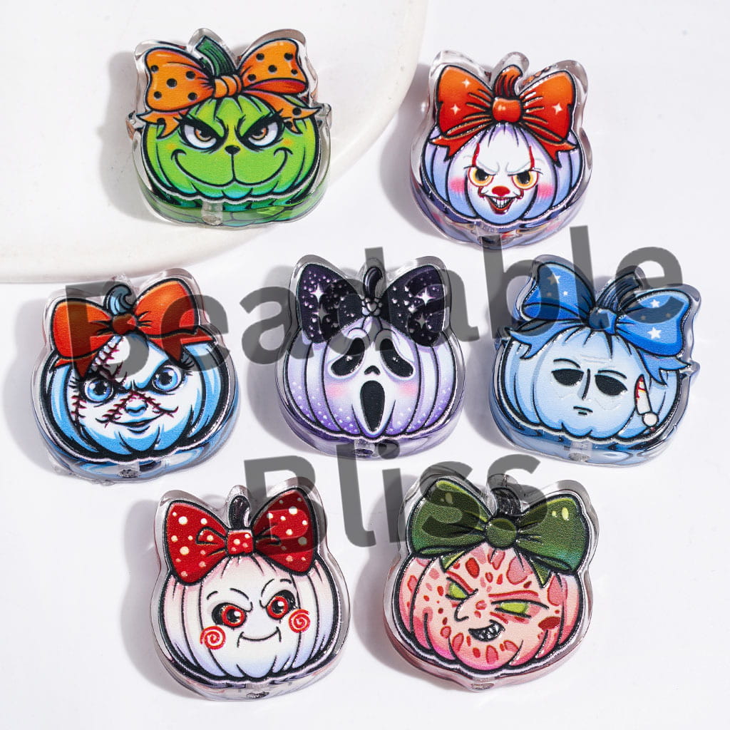 Halloween Horror Character with Pumpkin Head and Bowtie Acrylic Beads, Random Mix