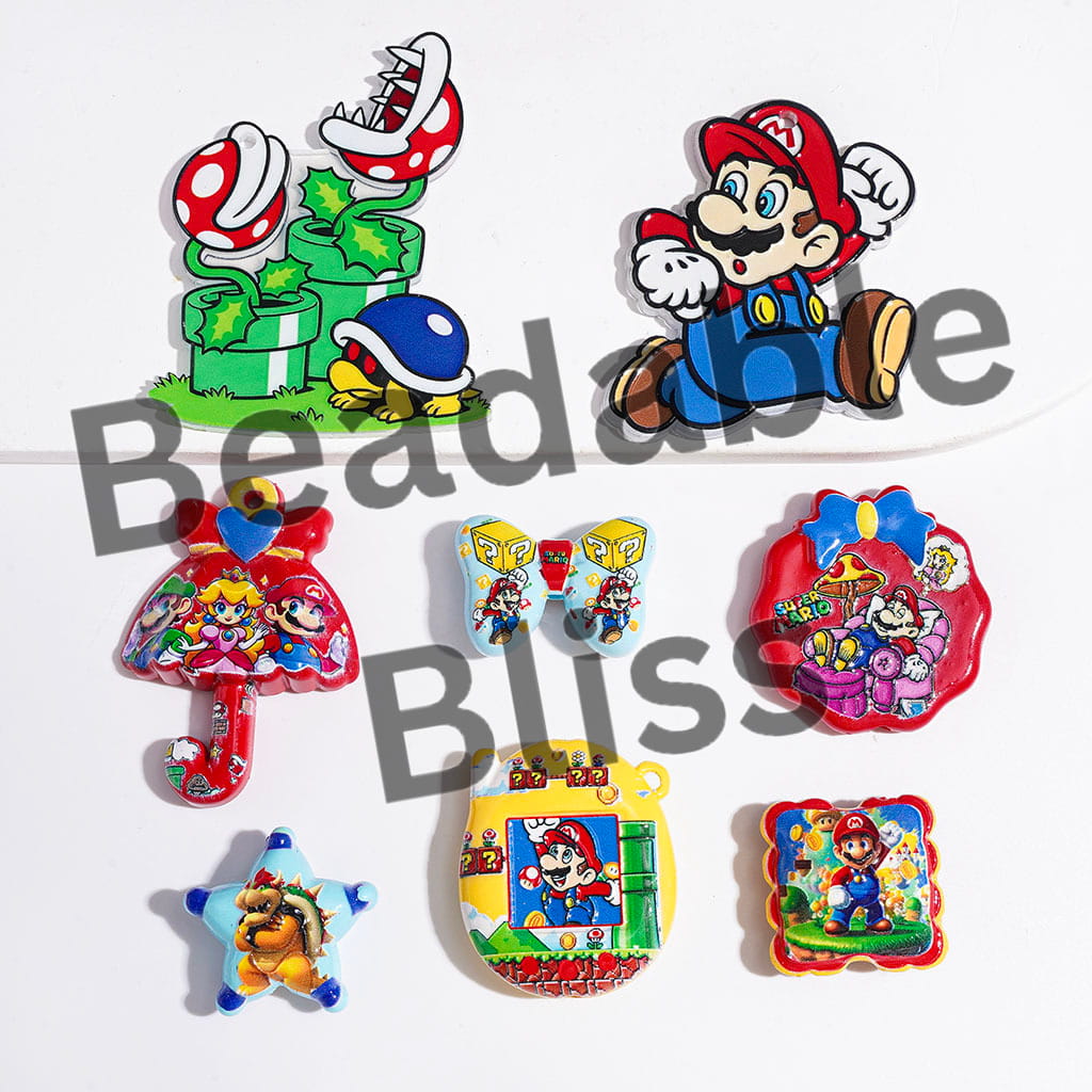 Acrylic Beads and Pendants Game Theme Plumber Character, Random Mix