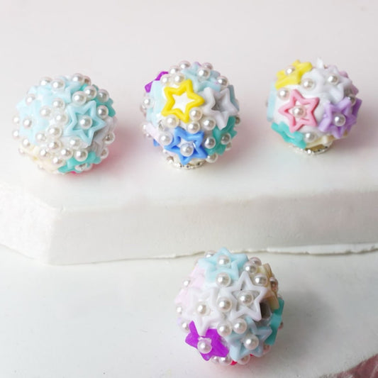 Colorful Star Frames White Pearls White Round Acrylic Beads, Around 17MM, Random Mix