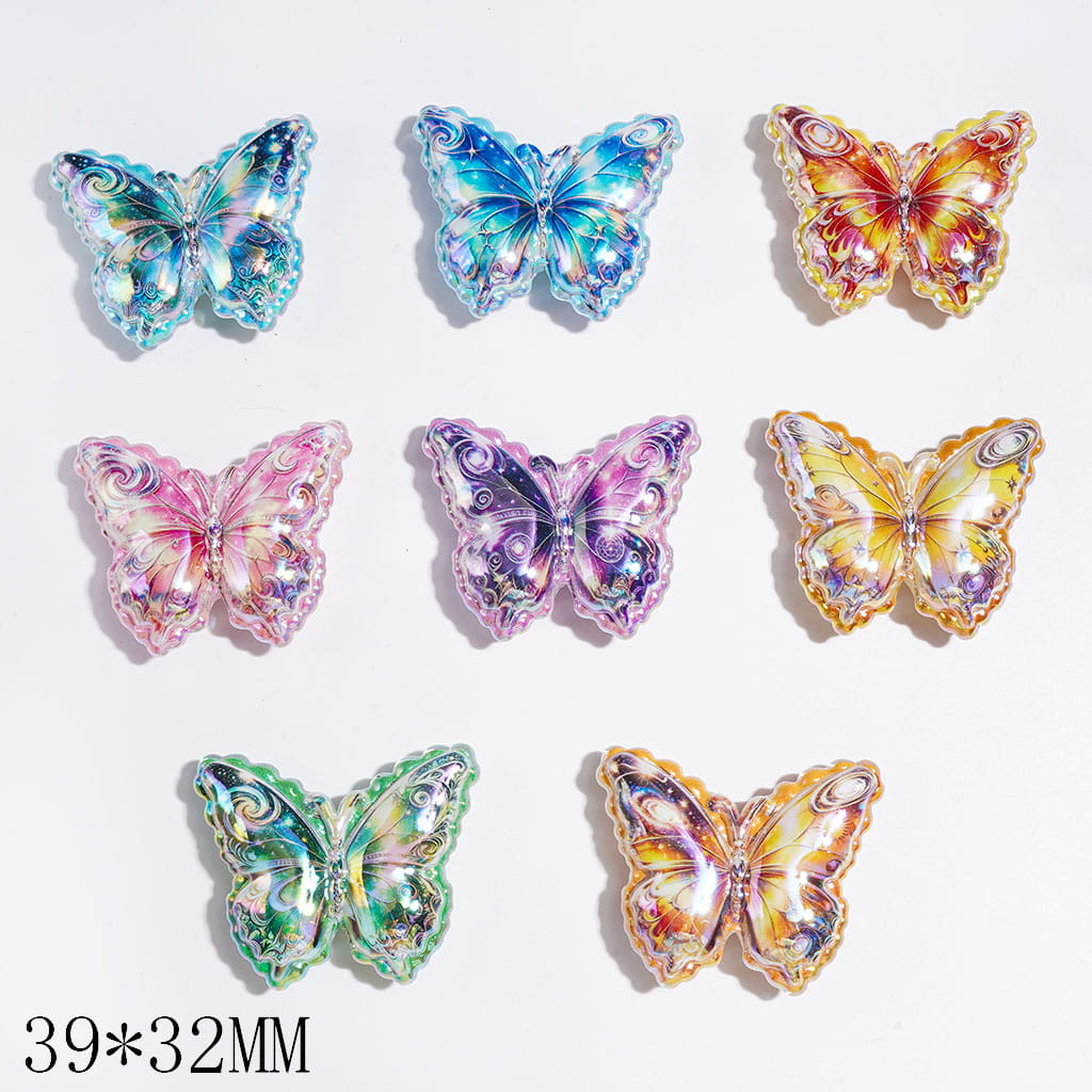 UV-Coated Acrylic Beads with Vivid Butterfly Theme, 39*32MM Multi-Color Random Mix