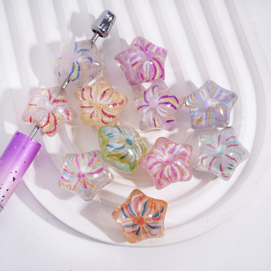 Acrylic Star Beads with Fireworks and Gold Glitters, Around 22MM, Semi-Clear, Random Mix