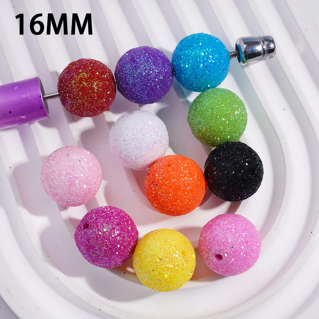Acrylic Beads for Bracelets with Shiny Glitters, 16MM, Solid Color, Random Mix