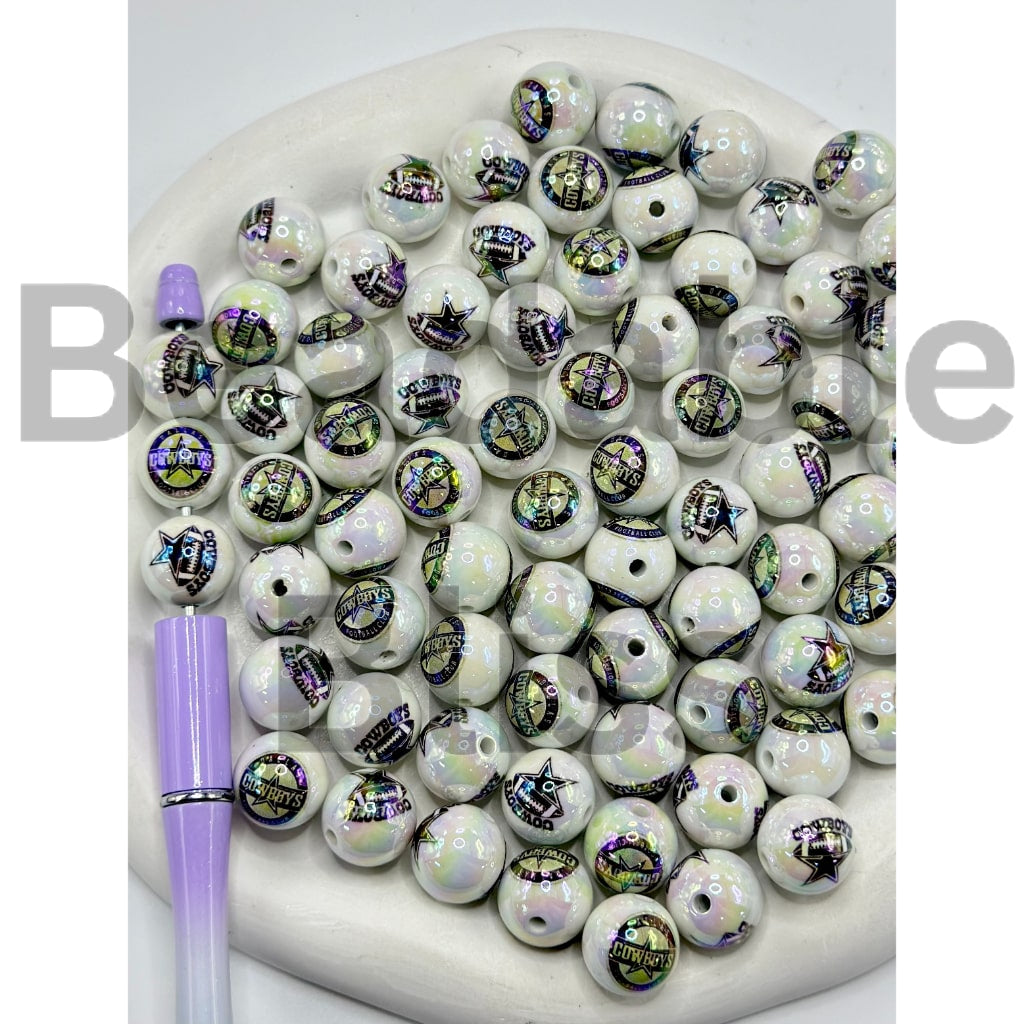 Texas Football Team White Round Acrylic Beads, Random Mix, 16MM