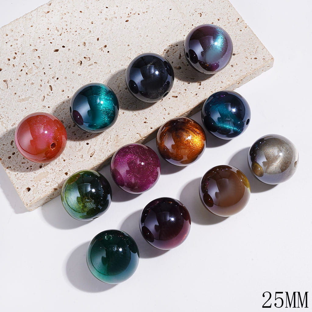 Acrylic Beads for Bracelets Cat Eye Style with Glitter, 25MM Multi-Color Random Mix