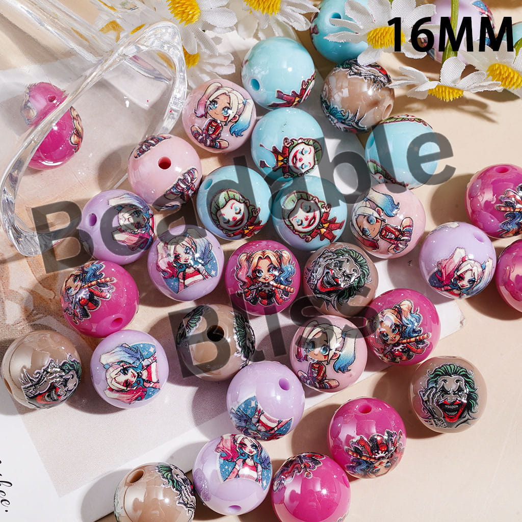 Acrylic Beads for Bracelets Villain Clown and Girl Character Series, 16MM Random Mix