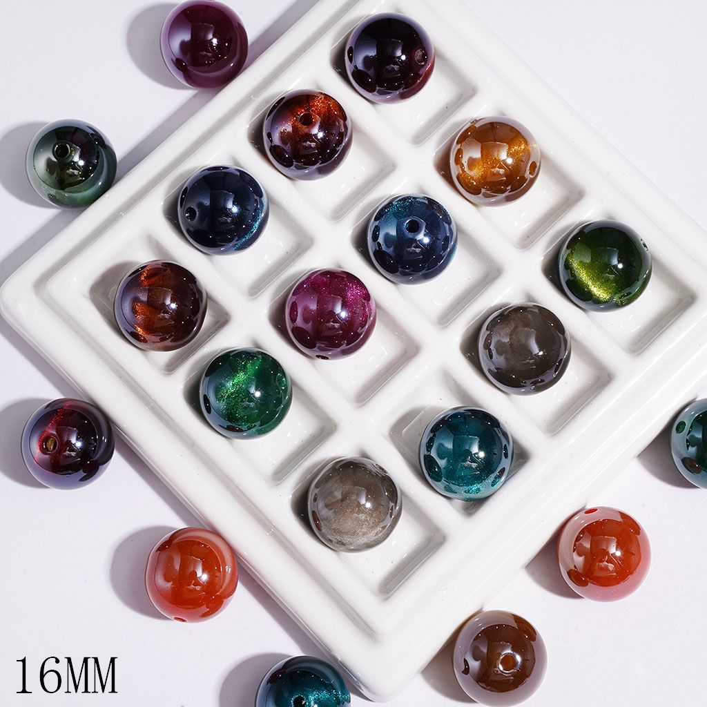 Acrylic Beads for Bracelets with Glitter and Cat Eye Style in Dark Color Series, 16MM Multi-Color Random Mix