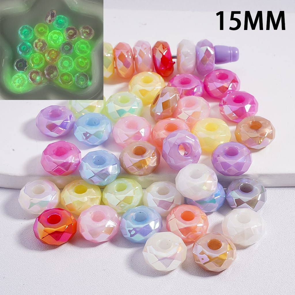 Assorted colorful beads with a close-up inset on a white background

