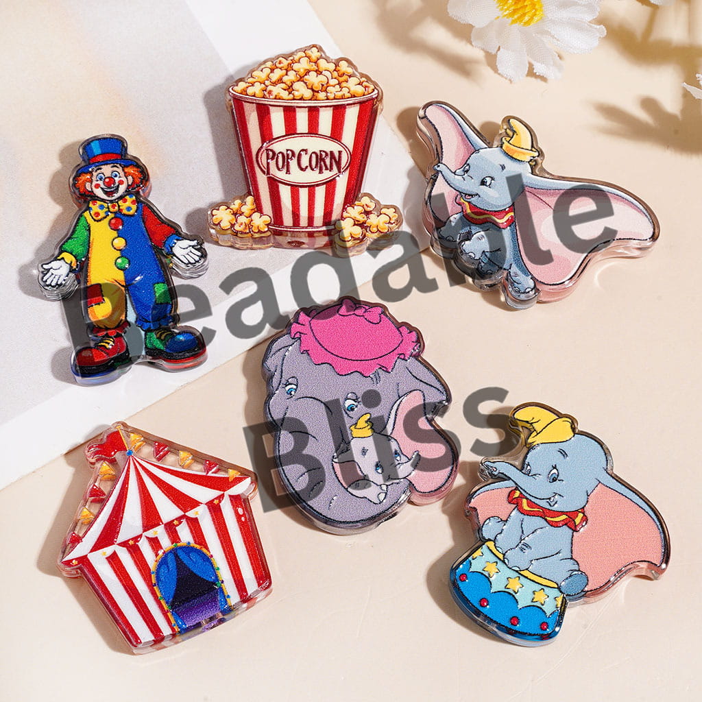 Flying Elephant Character Joker Popcorn Tent Circus Series Acrylic Beads, Random Mix