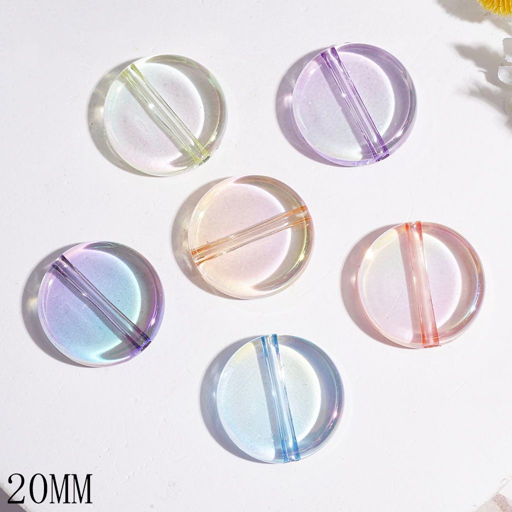 UV-Coated Acrylic Beads Flat Round Shape, Clear, 20MM Multi-Color Random Mix