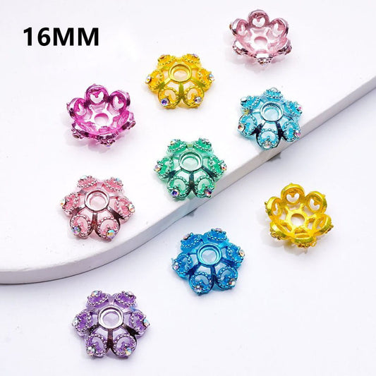 絶妙なマルチカラーの蓮の花メタルビーズキャップケージ、ABラインストーン付き、約19MM