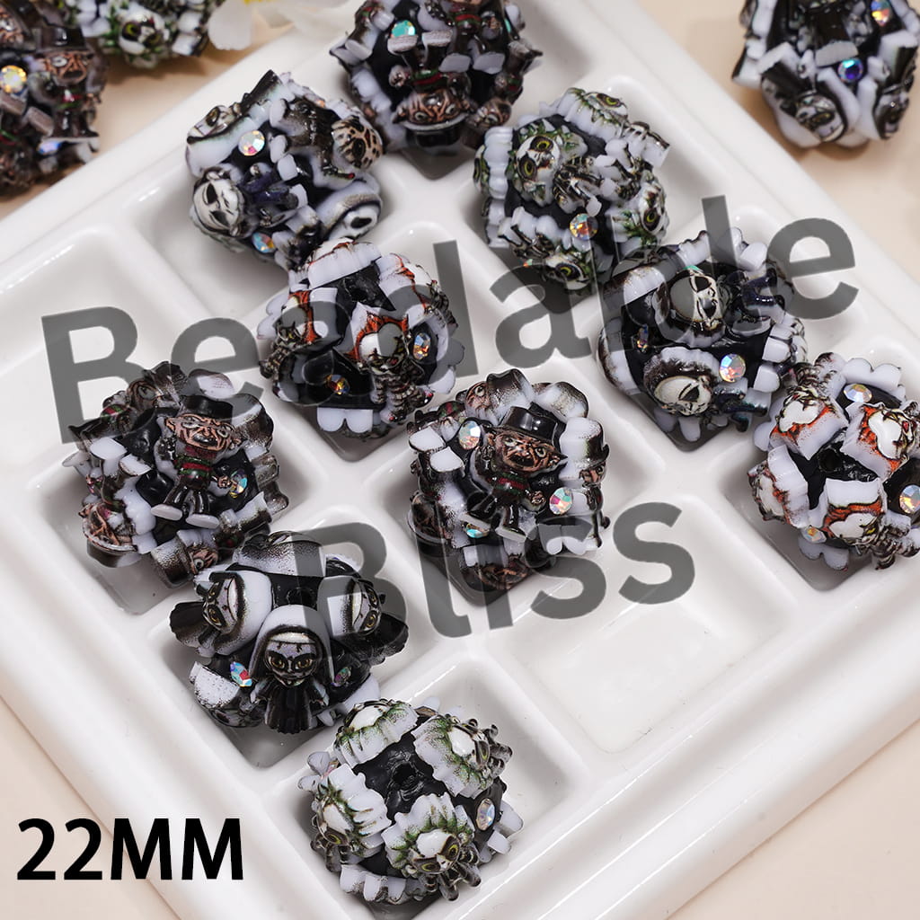 Clay Beads with Halloween Horror Character Series and AB Rhinestones, 22MM, Random Mix