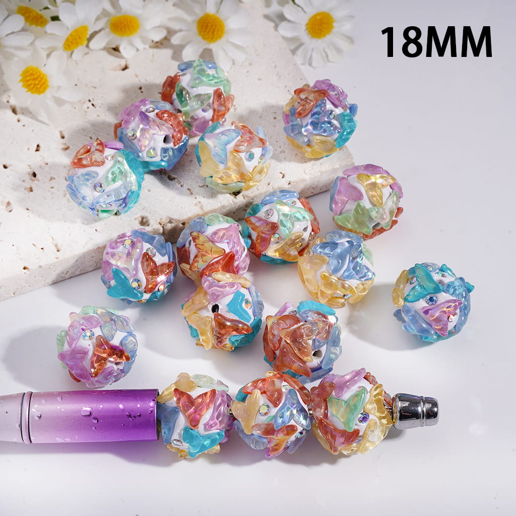 Clay Beads with UV Coating Dolphin Tail and AB Rhinestones, 18MM