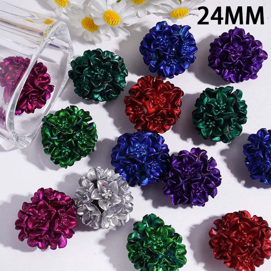 Clay Beads Metallic Lustre Blooming Flowers, 24MM Multi Colors Random Mix